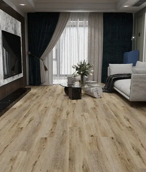Aged Hickory Vinyl Flooring installed in live room