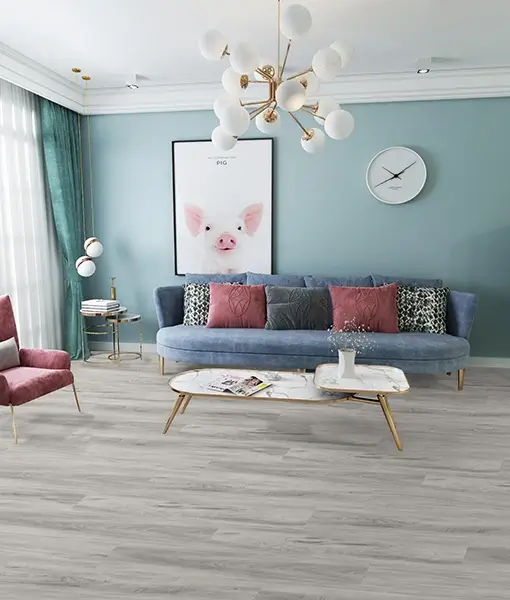 Modern Gray Vinyl Flooring installed in live room