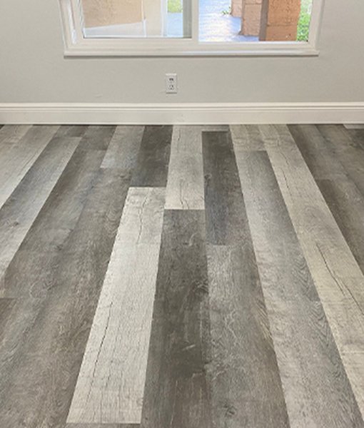 Gray Oak Vinyl Flooring installed in live room